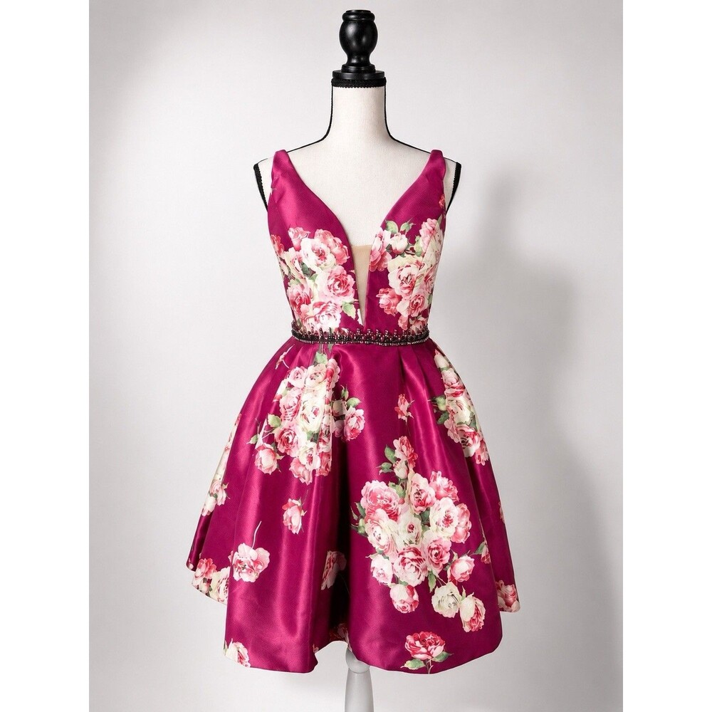 Sheri Hill Orchid Pink Taffeta Floral Fit & Flare Dress Prom Wedding Size 6